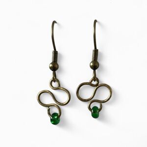 Elegant Bronze Patina Infinity Earrings with Green Accents